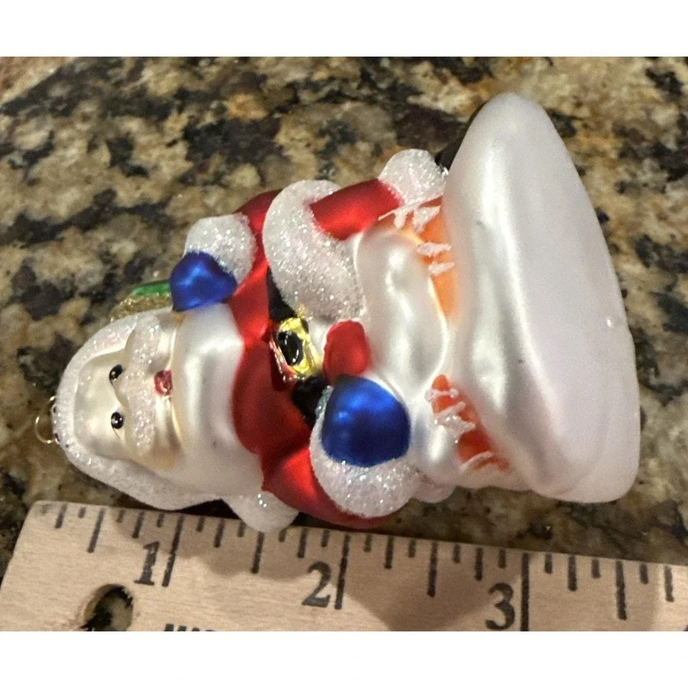 Santa Glass Christmas Holiday Tree Ornaments Set Of‎ 2 Chimney Presents Vintage